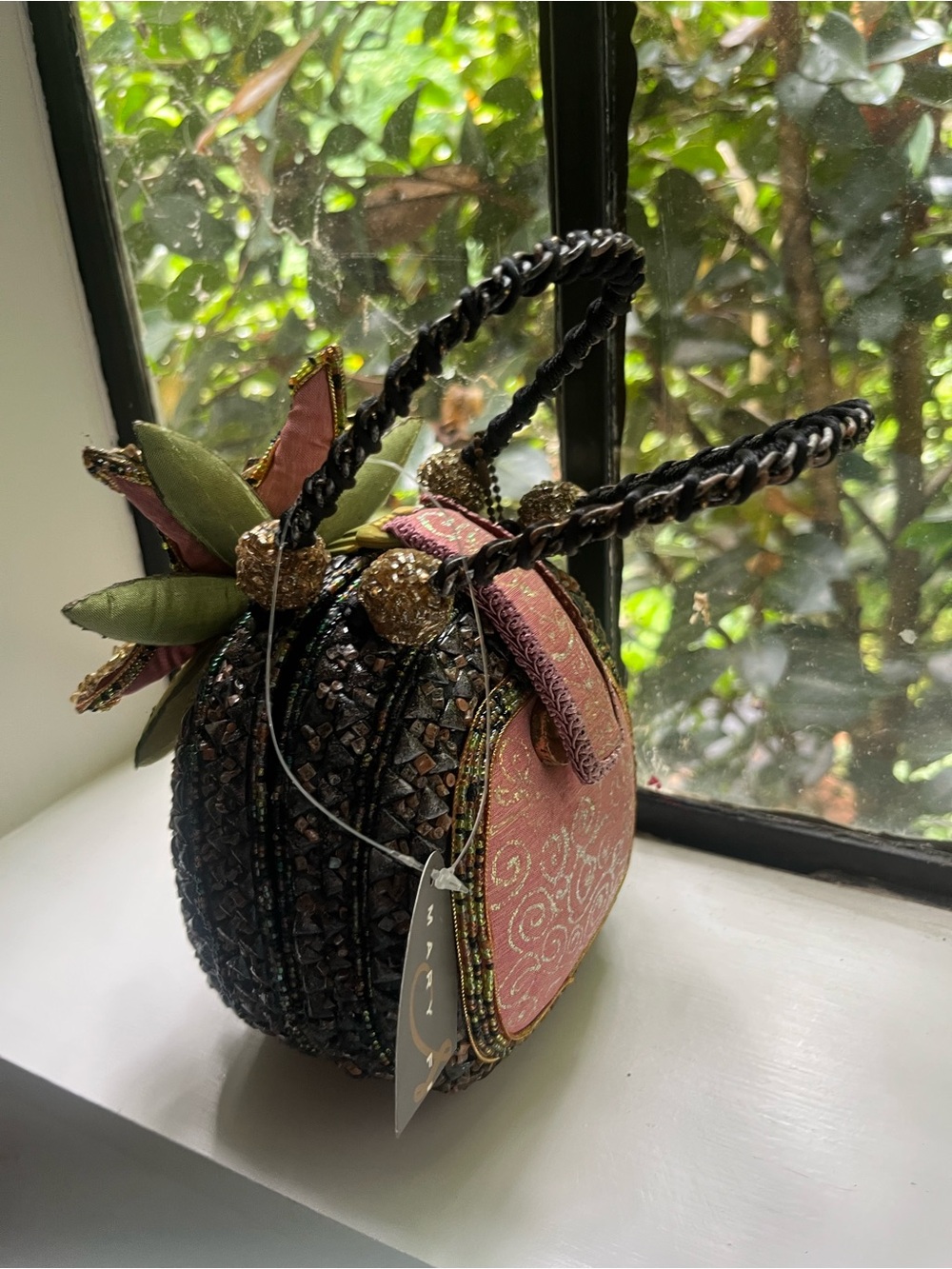 Embellished Pink & Black Evening Handbag- Mary Frances Pineapple